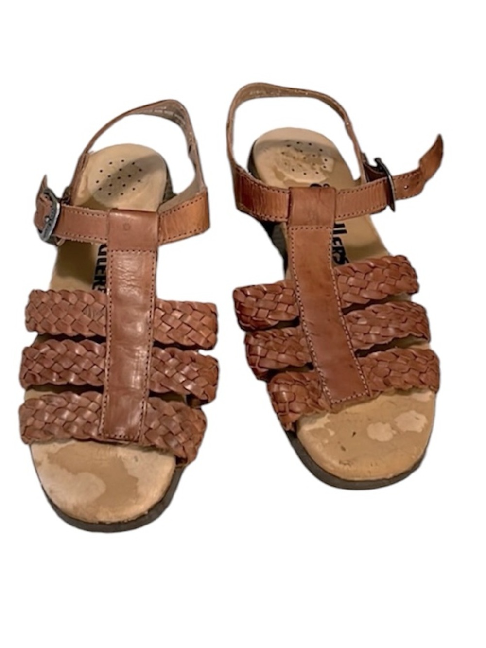 Cobbie Cuddlers Women’s Tan Light Brown Woven Braided Leather Buckle Sandals 8